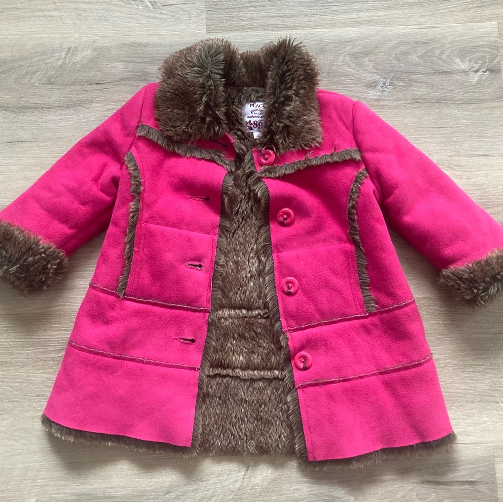 Childrens Place Premium- Stylish Pink Faux Fur-Lined Kids Coat